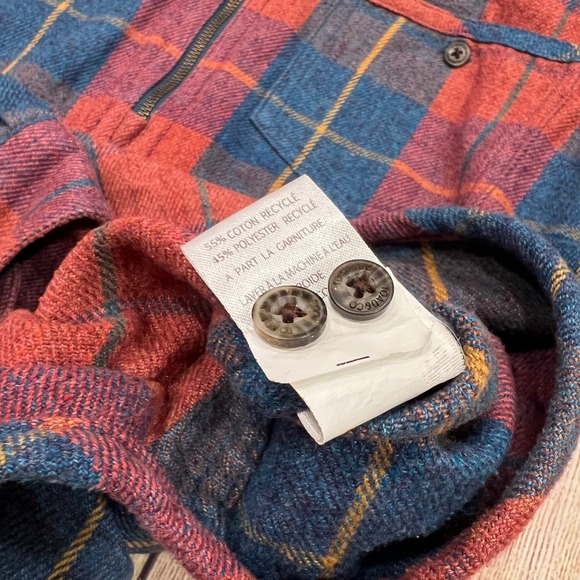 Toad&Co Women's Red Blue Plaid Recycled Flannel Quarter Zip Pullover Shirt - Picture 6 of 10